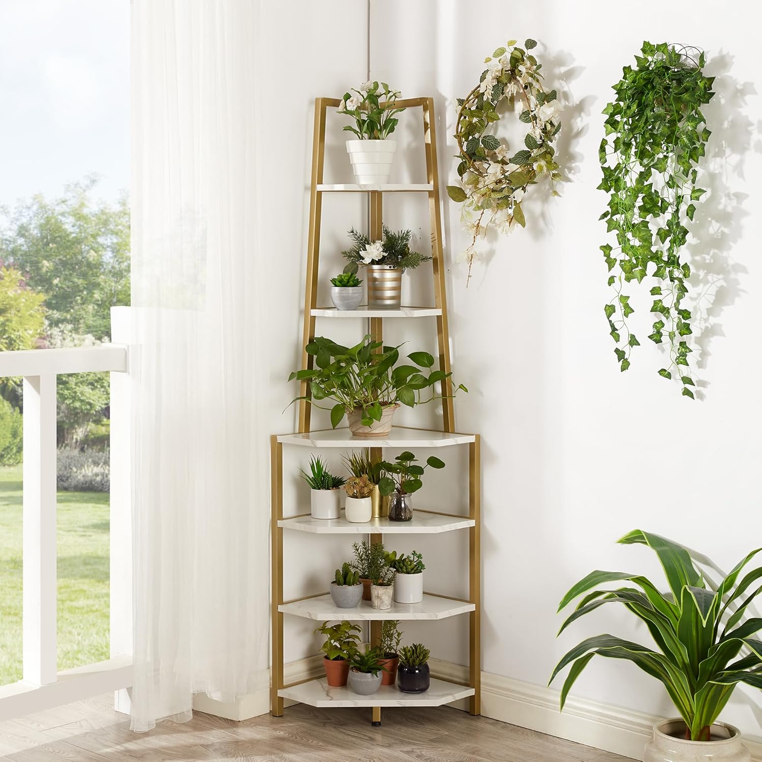 VECELO 6 Tier Corner Shelf with Metal Frame