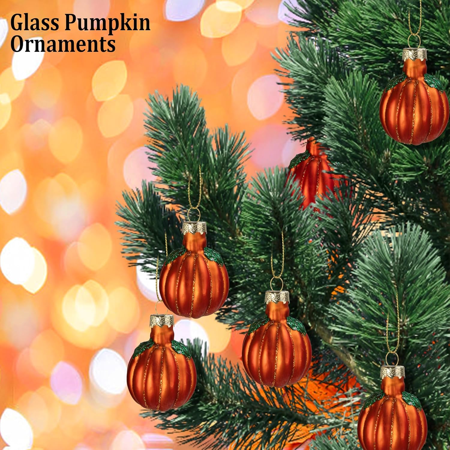 Watayo 6 Pcs Fall Pumpkin Glass Hanging Ornaments