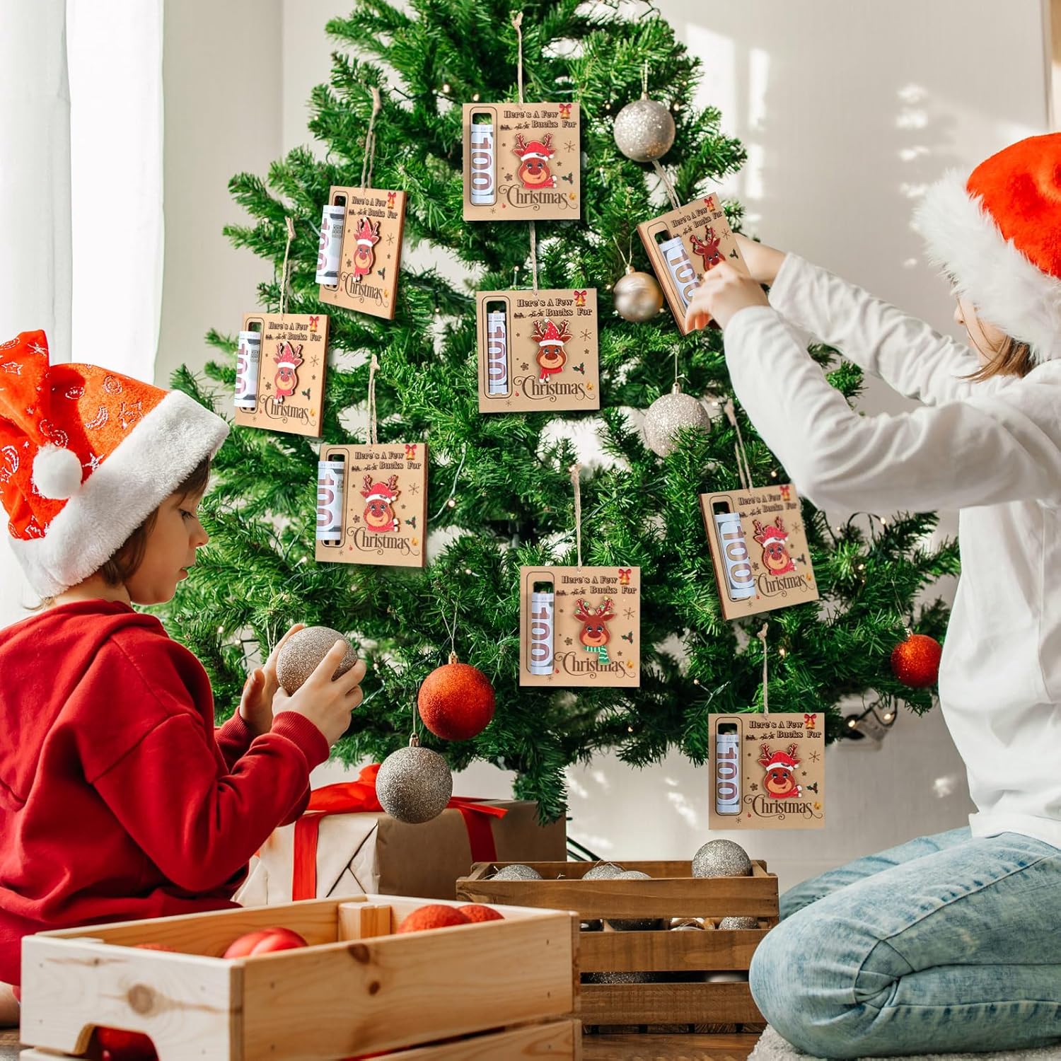 6 Pcs Wooden Christmas Money Holders for Party Favors