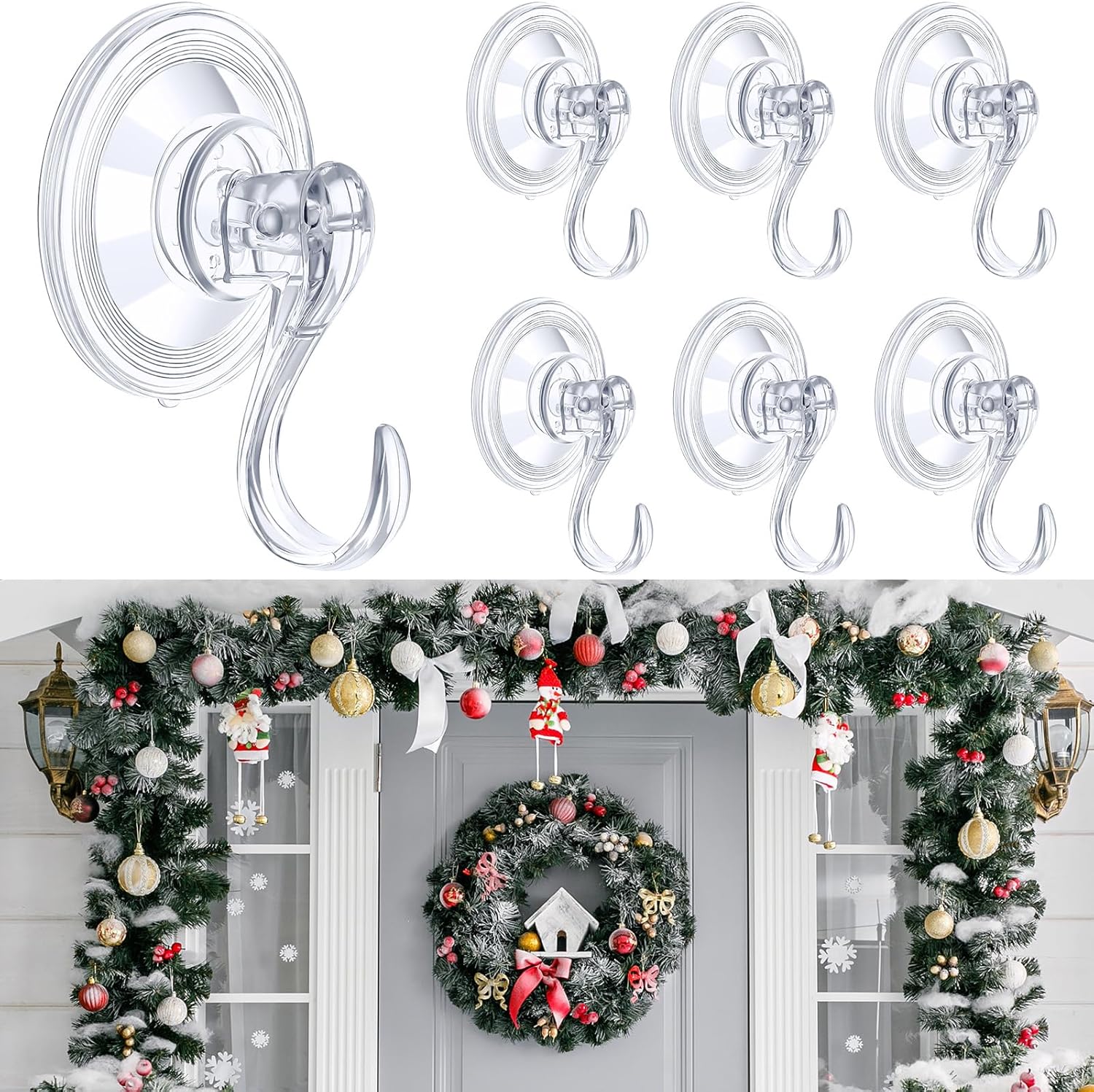 Wonderjune 6 Pcs Clear Suction Cup Wreath Hanger