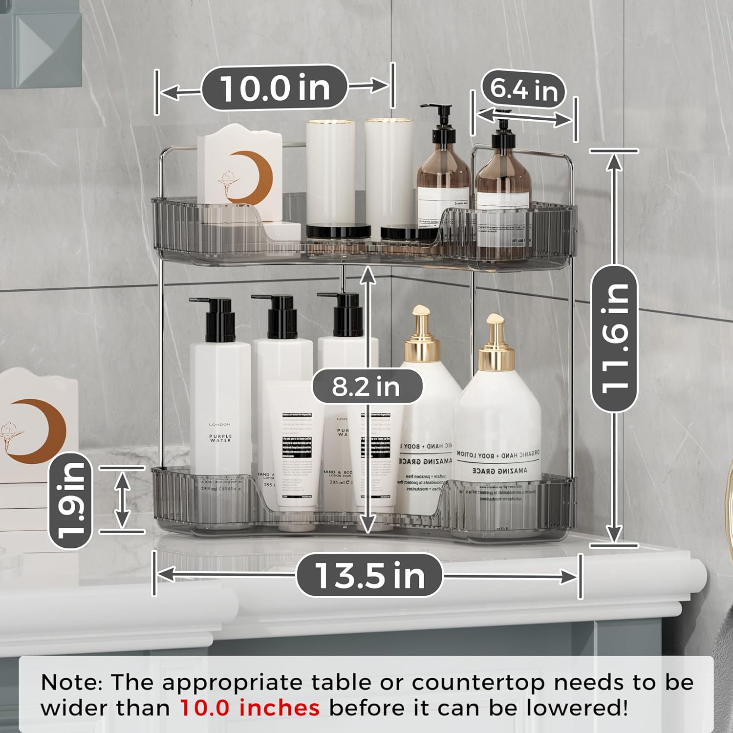 YCIADONE Corner Counter Organizer 2 Tiers Smoky Gray