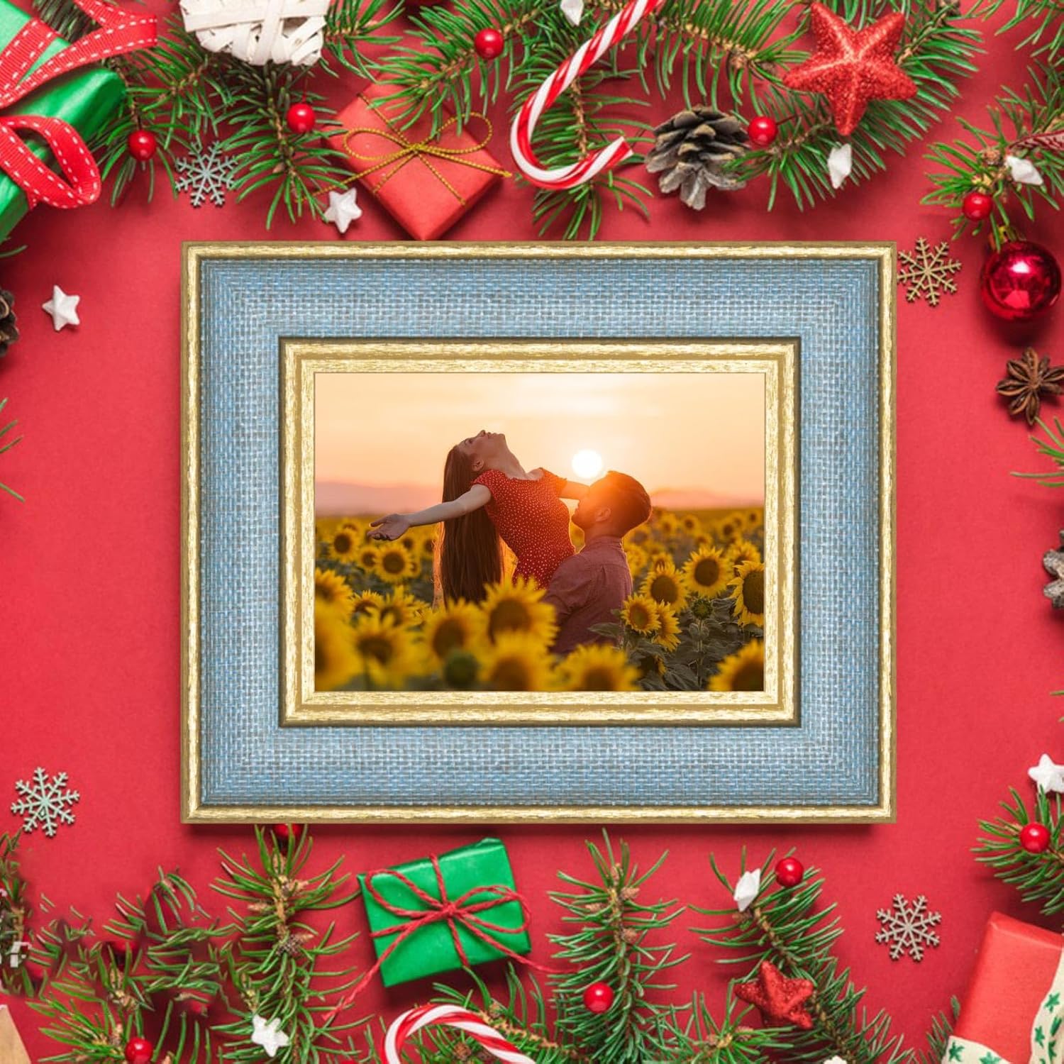 8x10 Blue Picture Frame with Gold Border and Easel