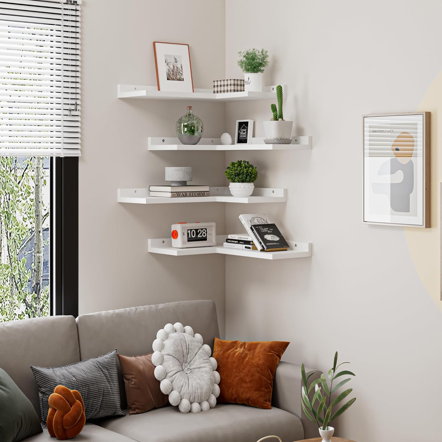 4-Tier Corner Floating Shelves - White