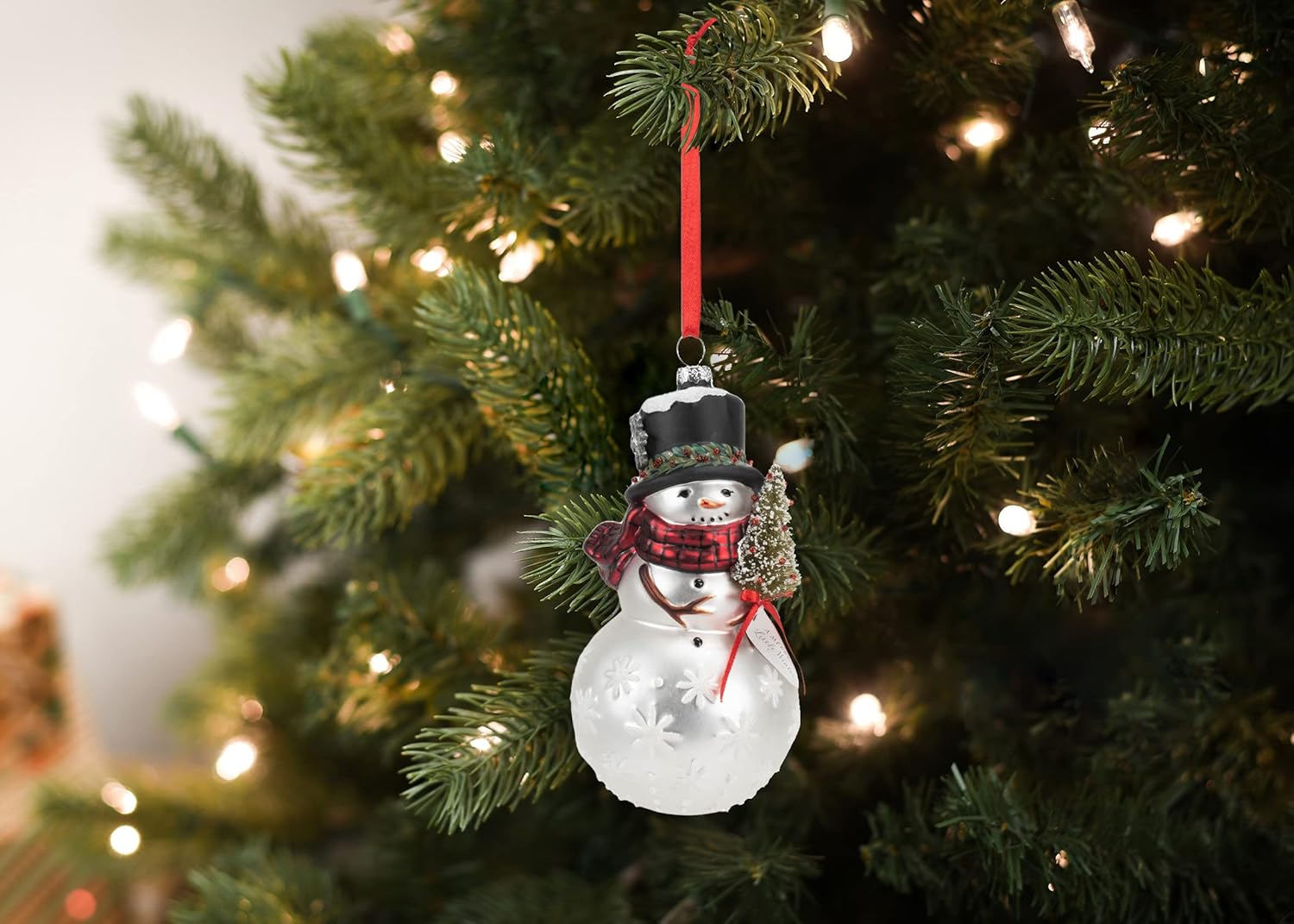 Classic White Snowman with Red Scarf Blown Glass Ornament
