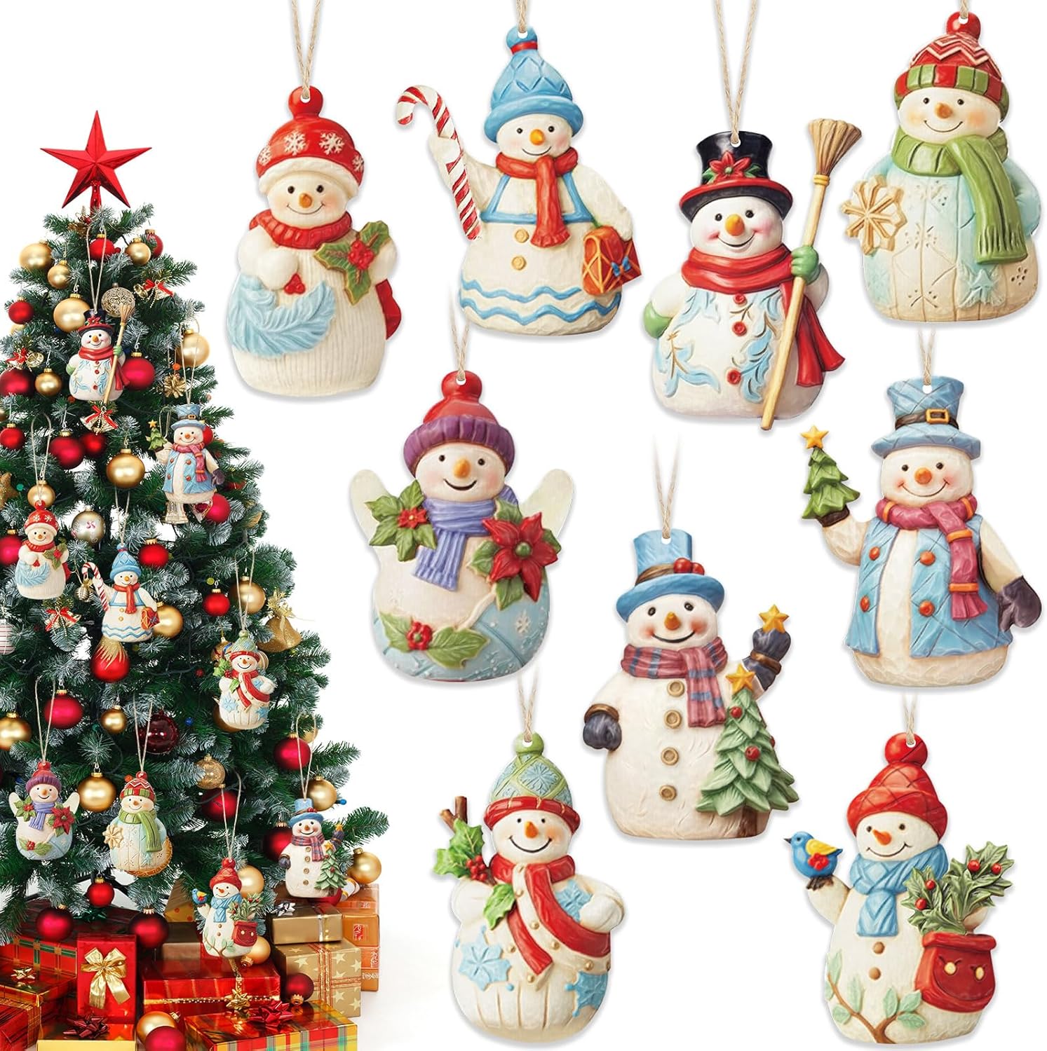 27 Pcs Snowman Christmas Decorations Wooden Ornament Set