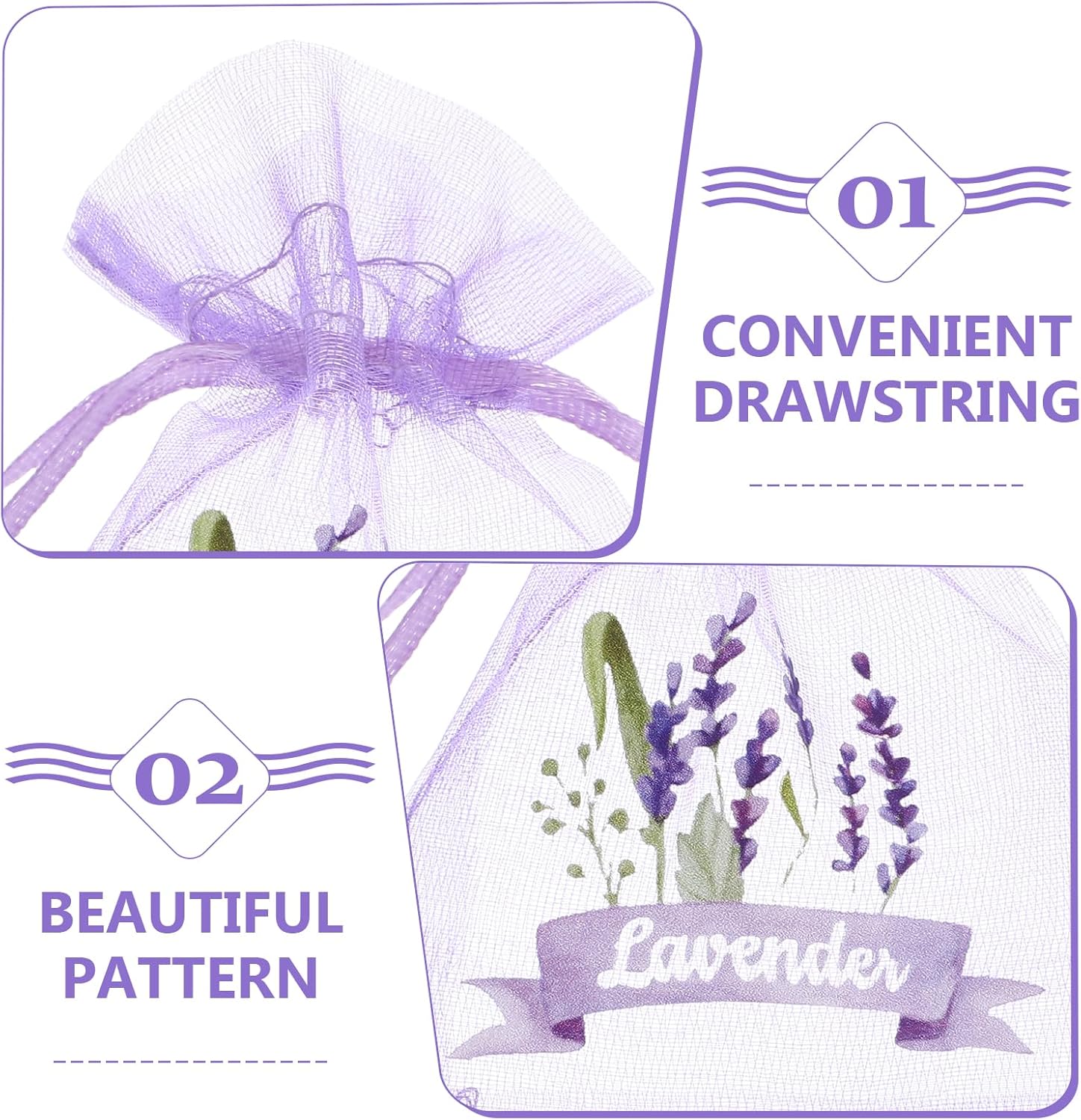 LUOZZY 80 Pcs Lavender Sachet Bags with Drawstring Closure Light Purple