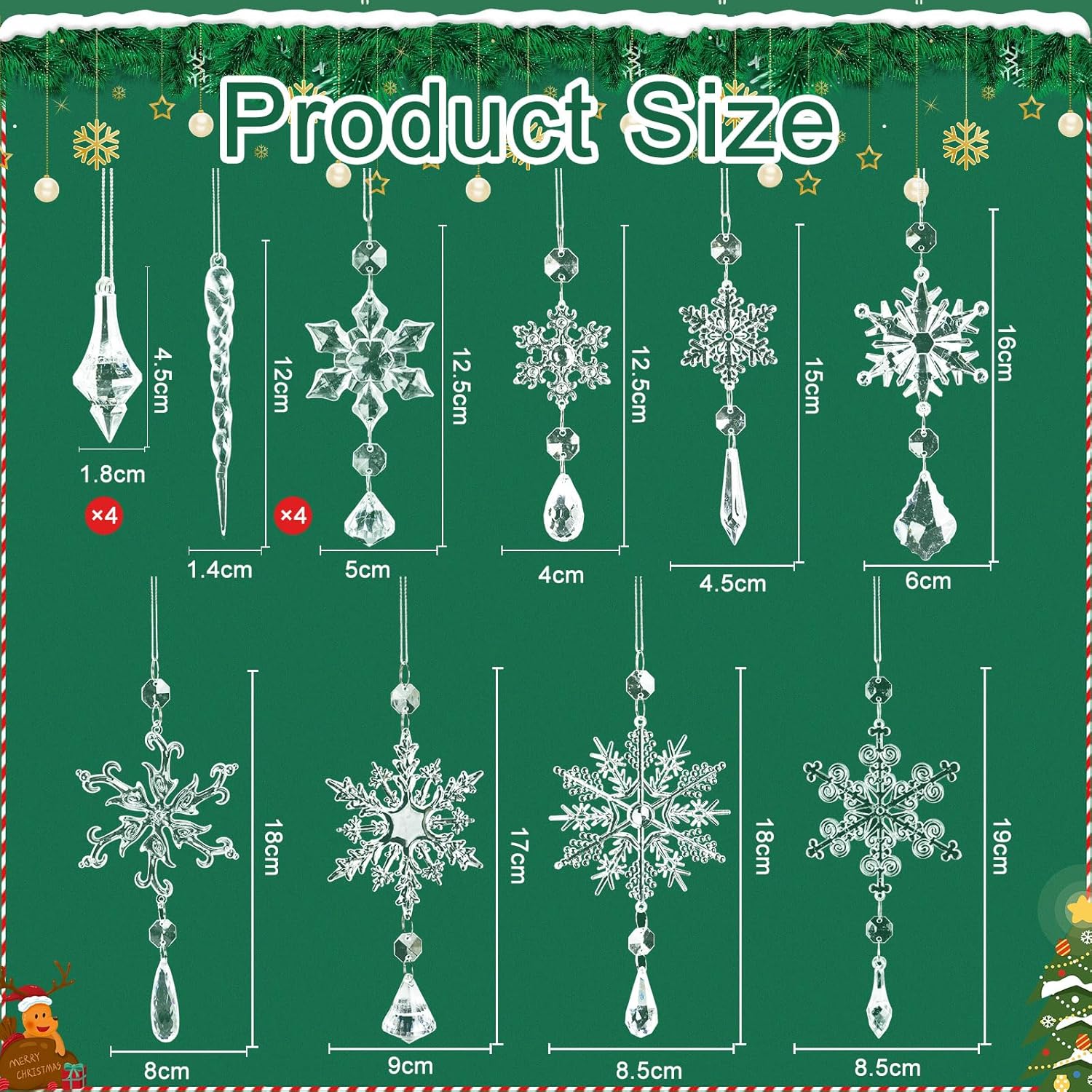 Crystal Snowflake Ornaments Set 16pcs for Christmas Tree