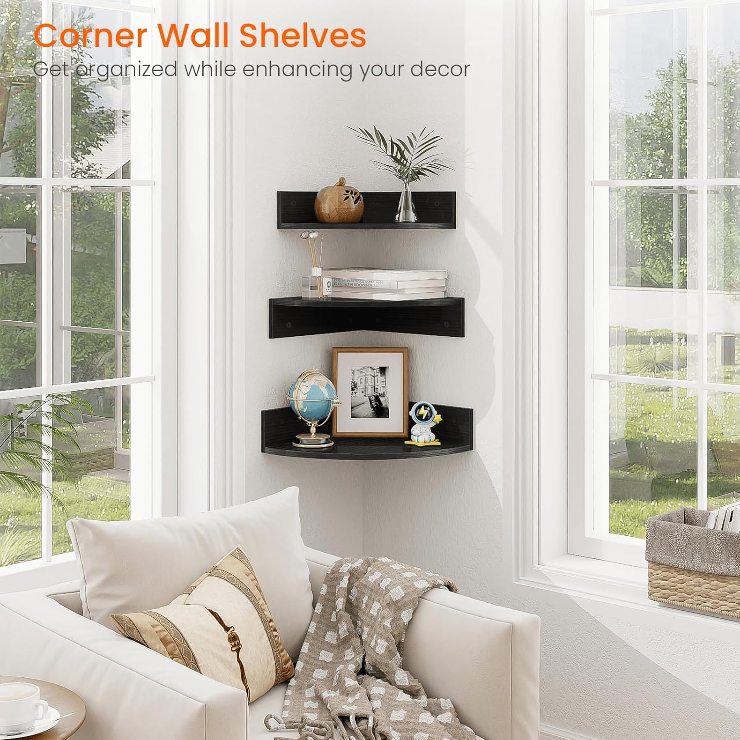 Homode 3 Tier Corner Floating Shelves Black