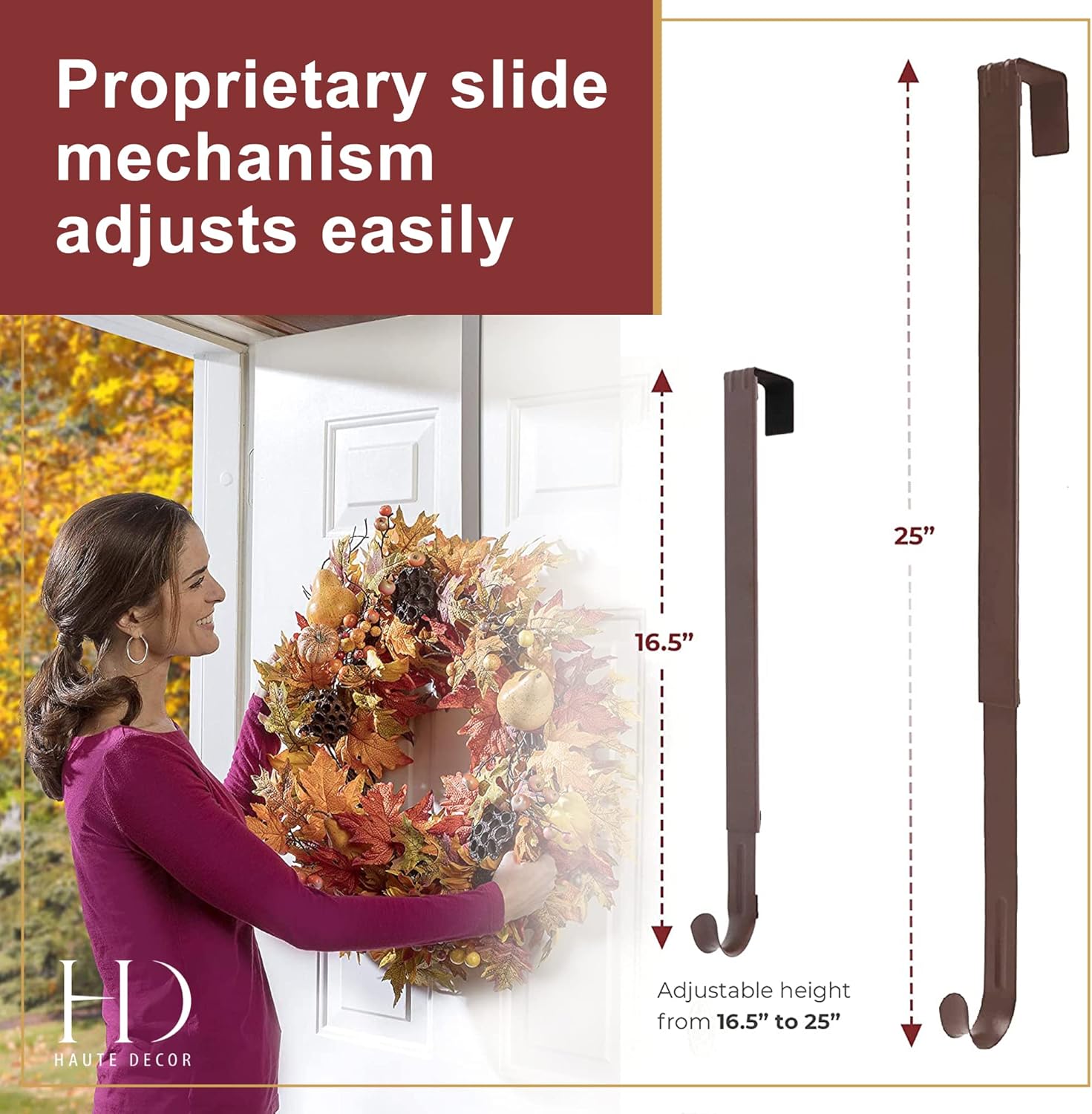 Haute Decor 2 Pack Adjustable Wreath Hanger - Matte Brown
