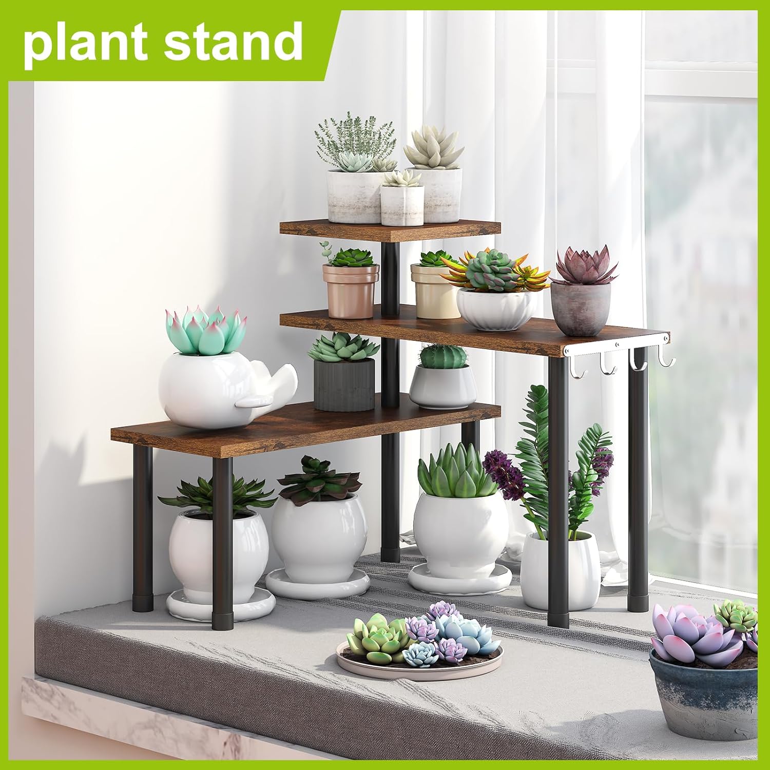 BMOSU Kitchen Corner Shelf with Hooks and Adjustable Spice Rack