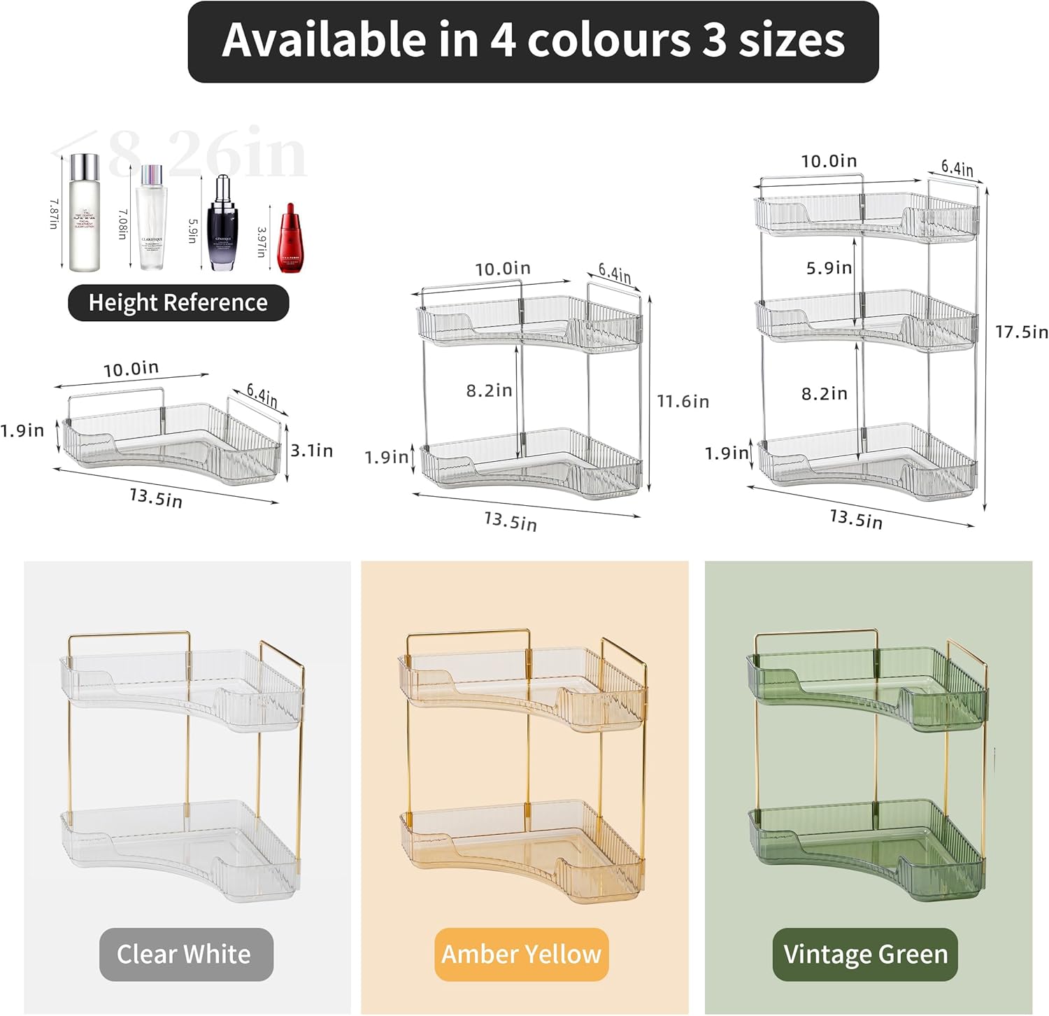 YCIADONE Corner Counter Organizer 2 Tiers Smoky Gray