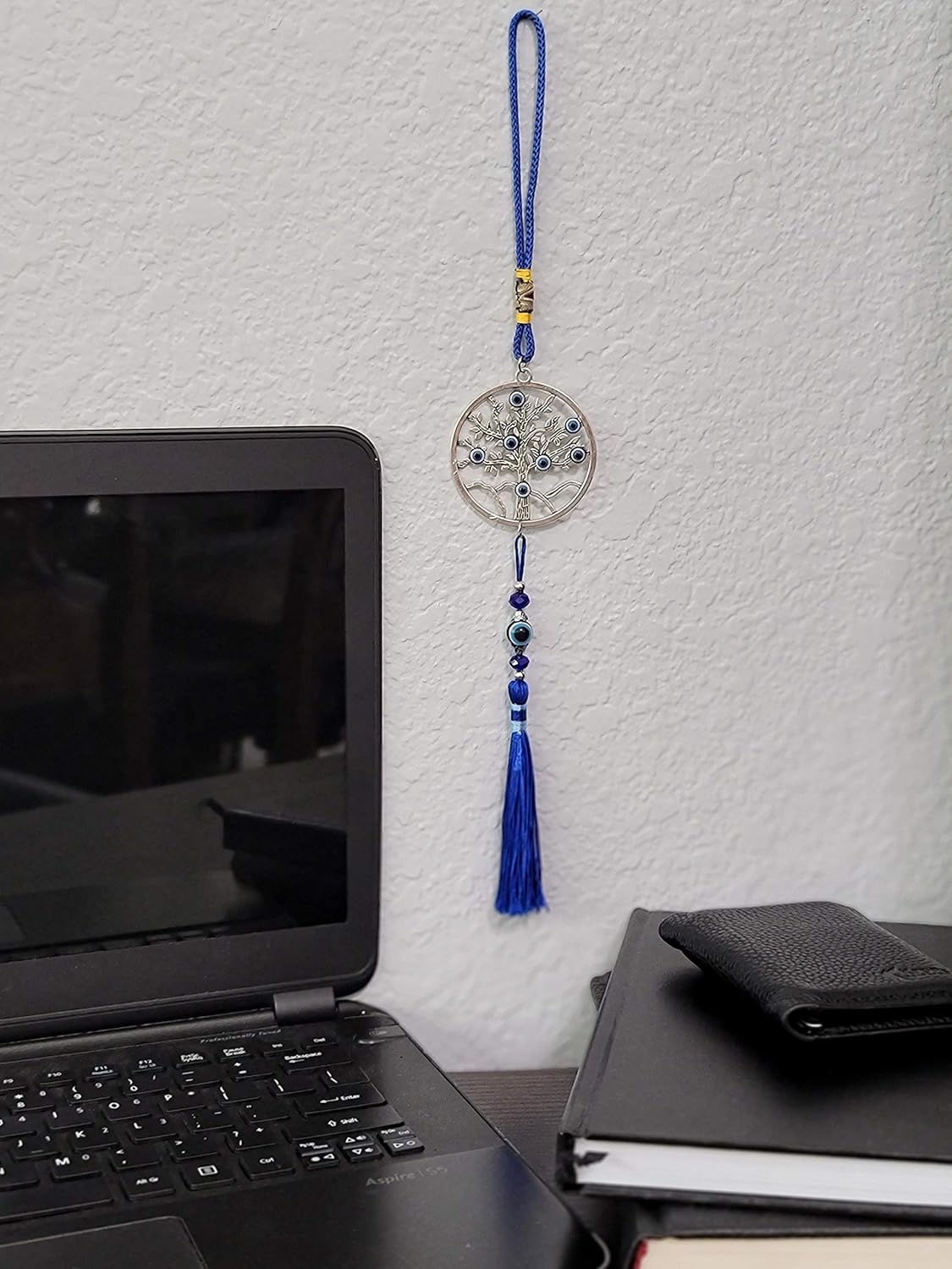 LUCKBOOSTIUM Evil Eye Tree Charm Pendant with Blue Tassels