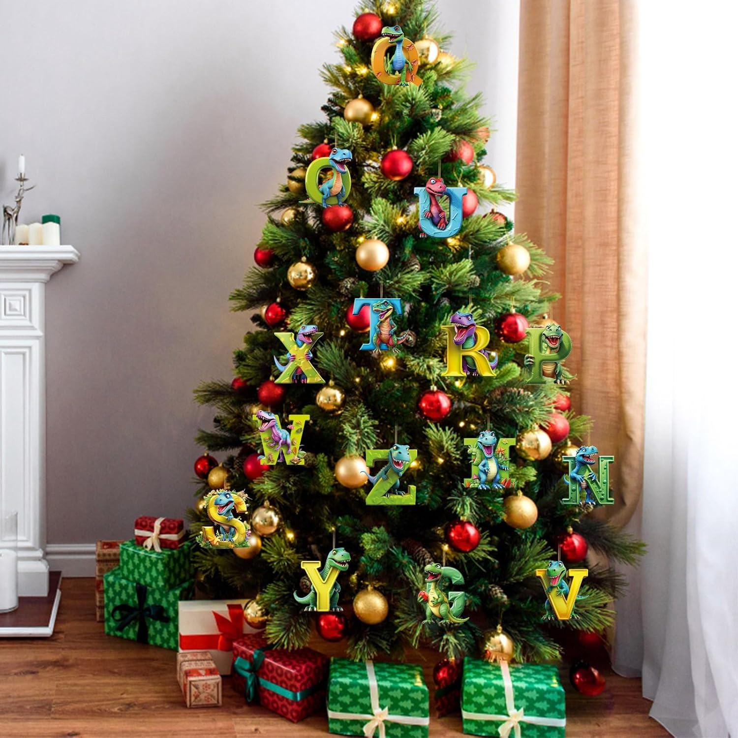 Dinosaur Christmas Ornaments with 26 Letters