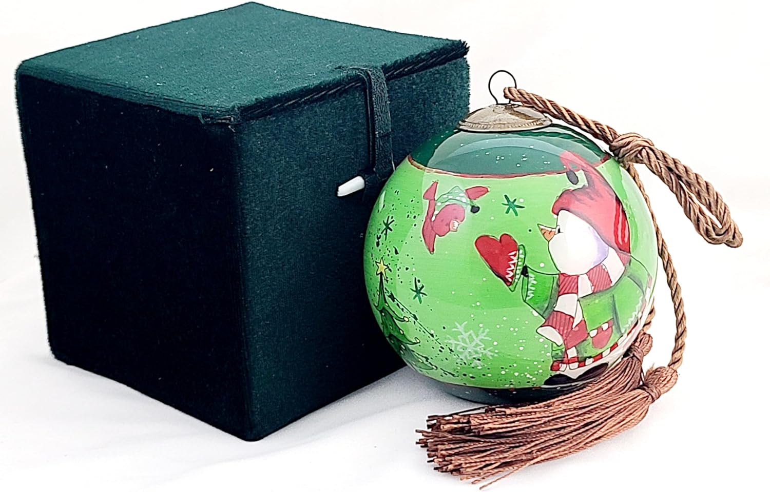 Hand-Painted Glass Snowman Birds Ornament - Unique Artisan Decor