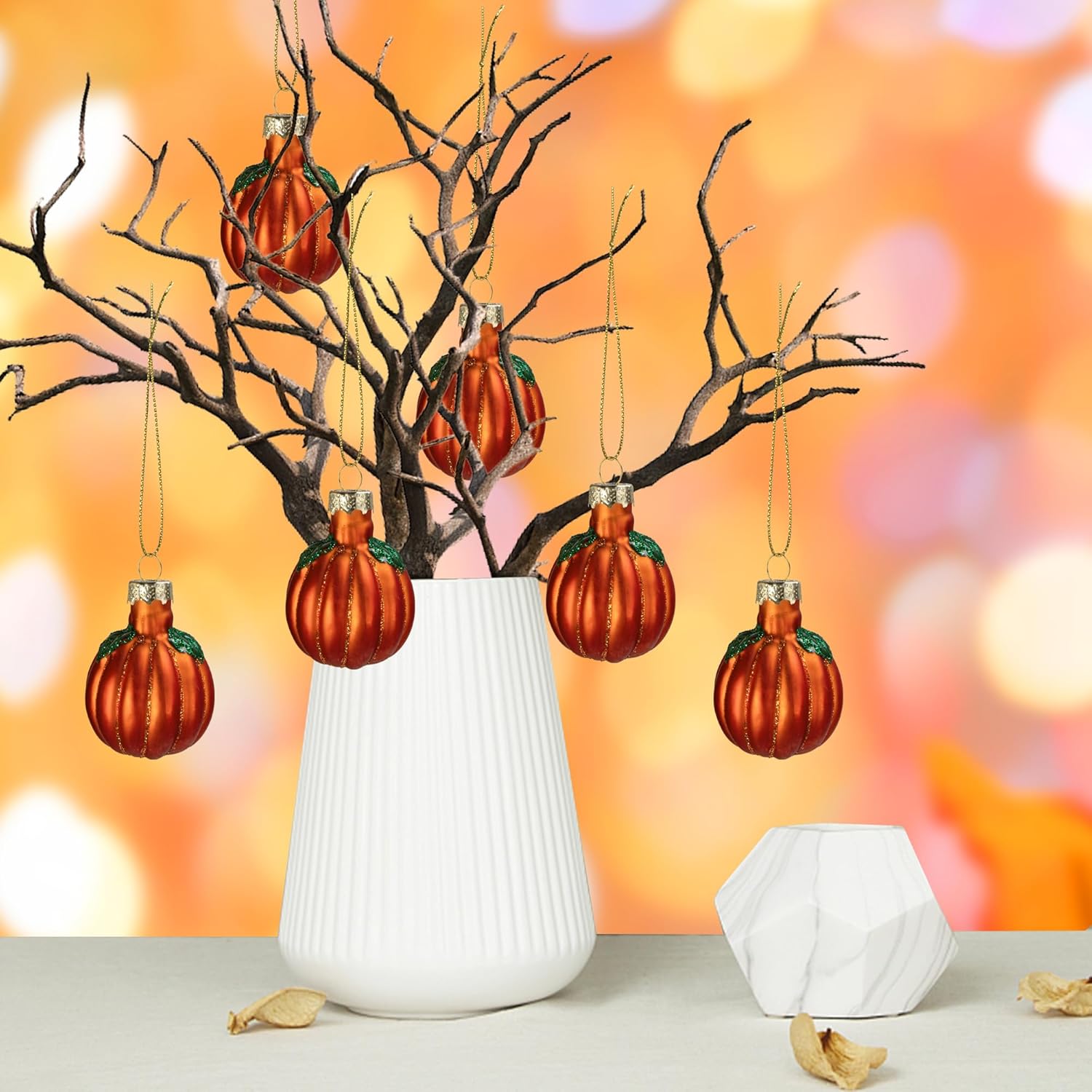 Watayo 6 Pcs Fall Pumpkin Glass Hanging Ornaments