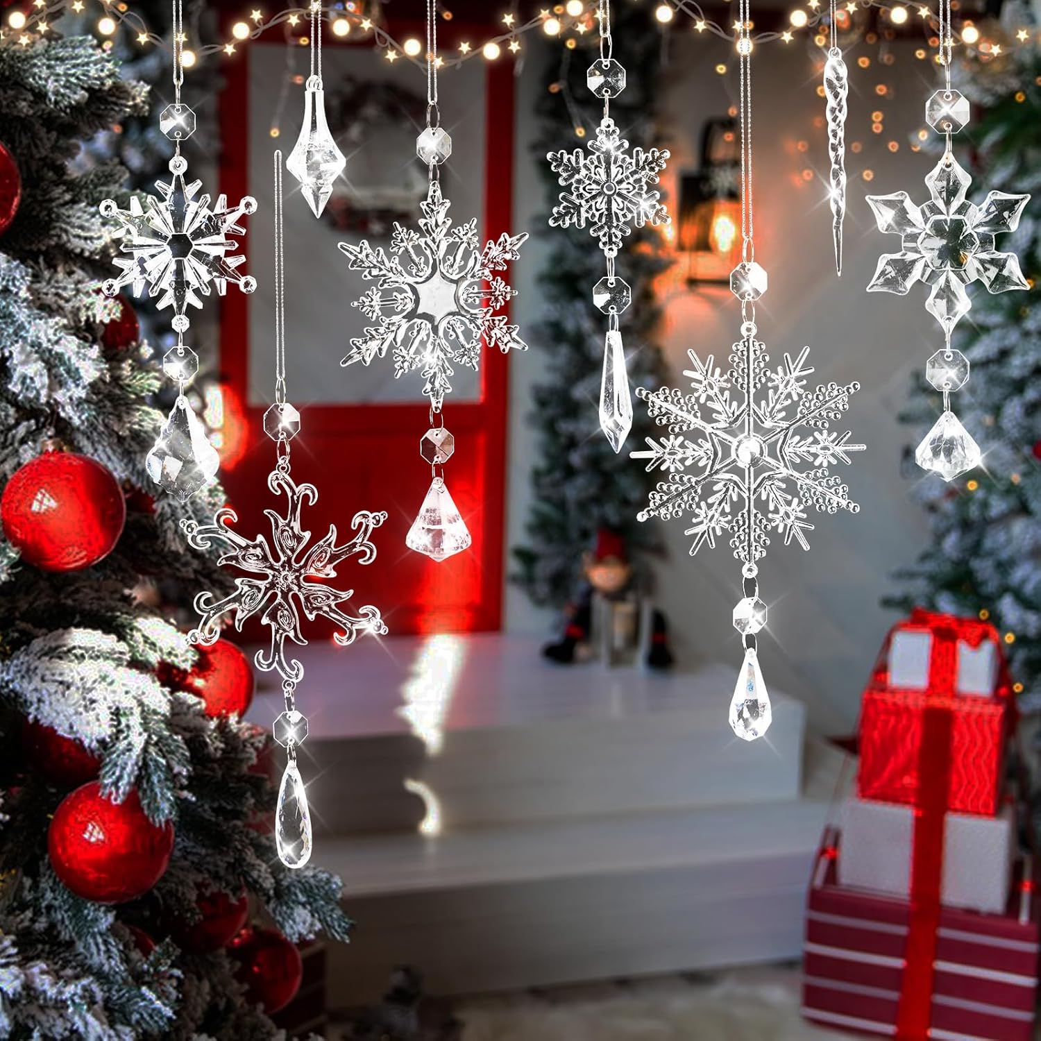 Crystal Snowflake Ornaments Set 16pcs for Christmas Tree