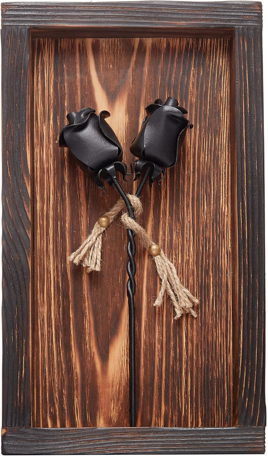 NOVECRAFTO Forged Iron Roses Set of 2 - Wall Mountable Wooden Frame