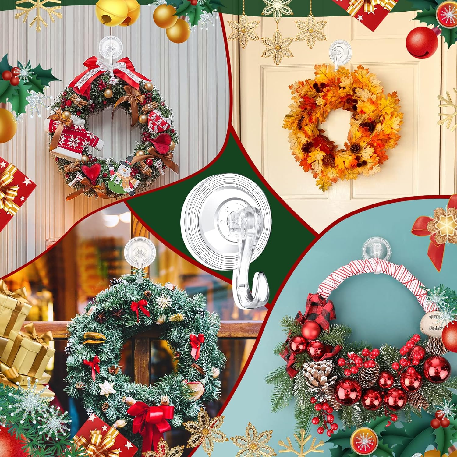 Yookeer Heavy Duty Suction Cup Wreath Hanger Hooks 8 Pcs