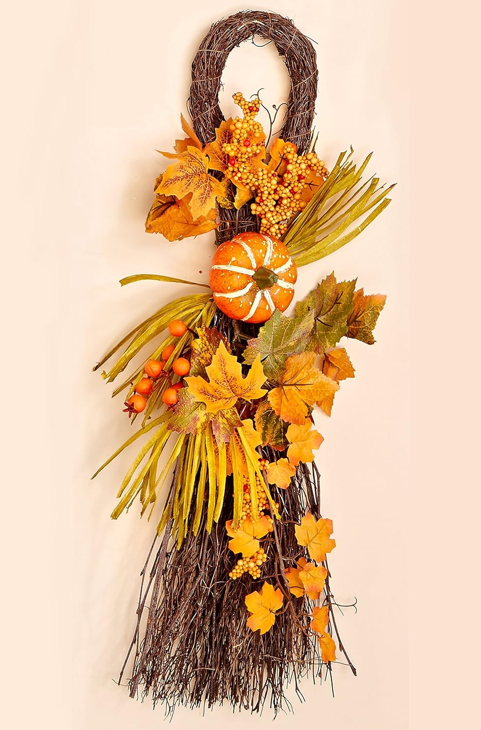 Fall Decor Wreath with Pumpkins and Berries 26