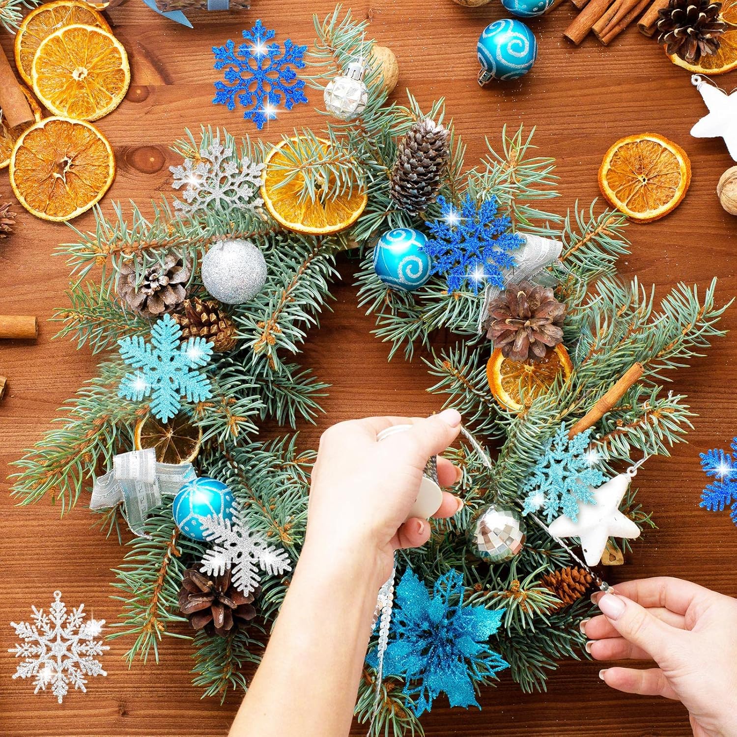 Whaline 48Pcs Glitter Snowflake Hanging Christmas Decor