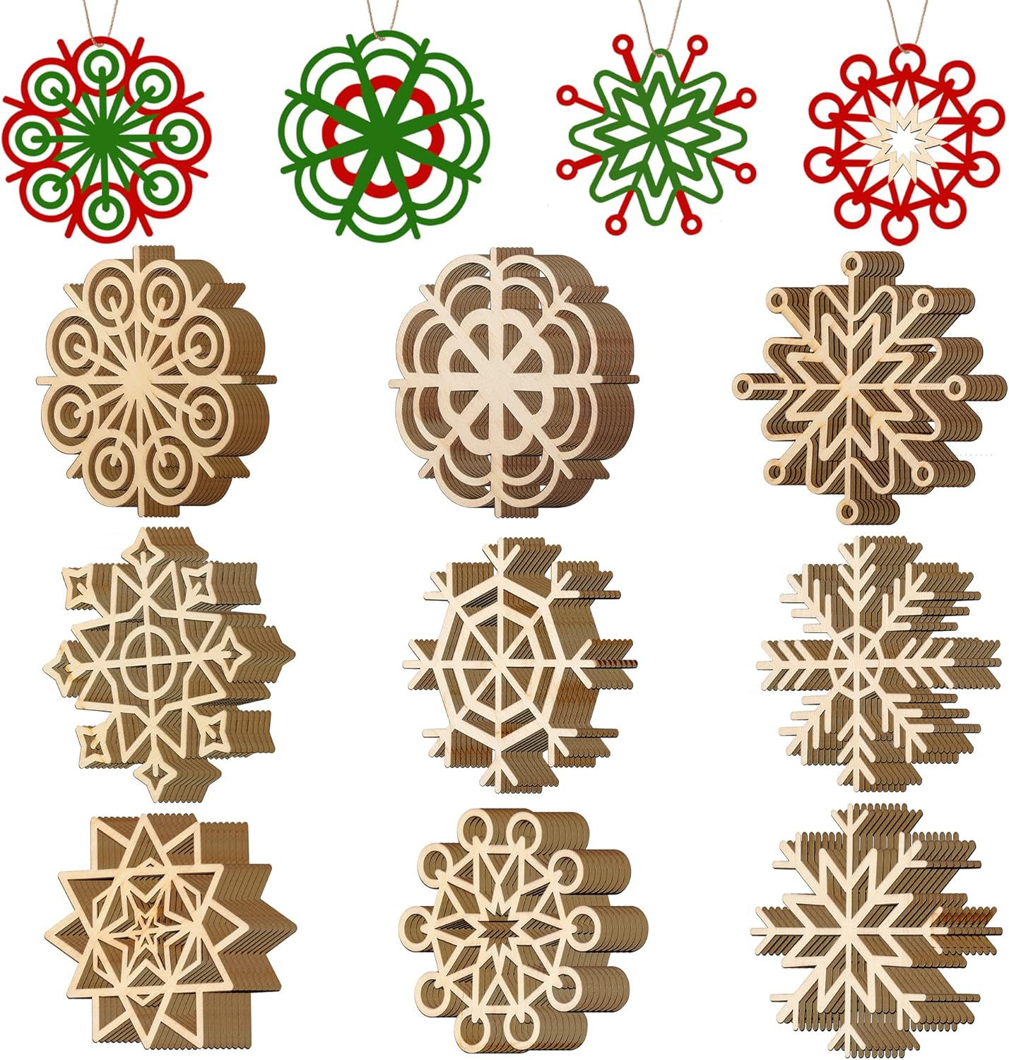 JOIEDOMI 36 Piece Snowflake Wooden Christmas Ornaments Set