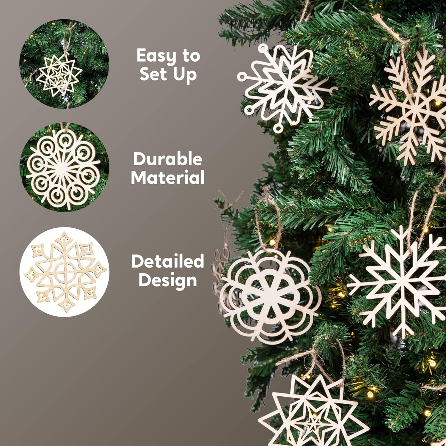 JOIEDOMI 36 Piece Snowflake Wooden Christmas Ornaments Set