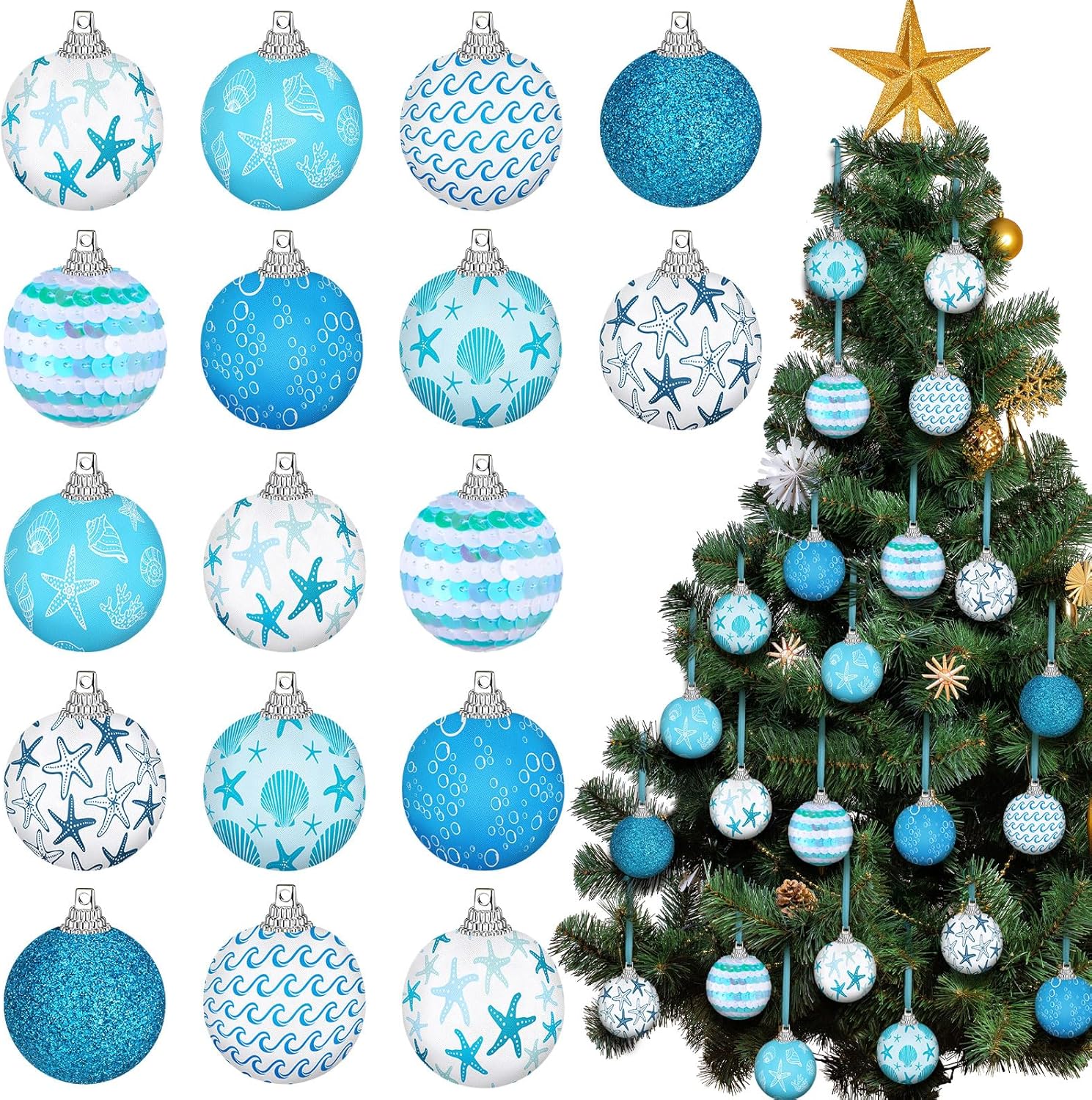 16 Pcs Summer Tree Decorations Sea Animal Hanging Ornaments