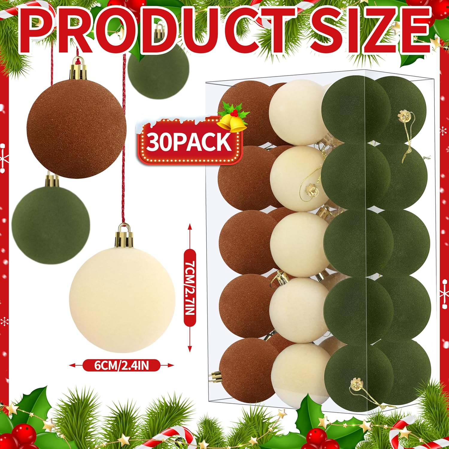 30 Pcs 24 Inches Velvet Christmas Balls Set