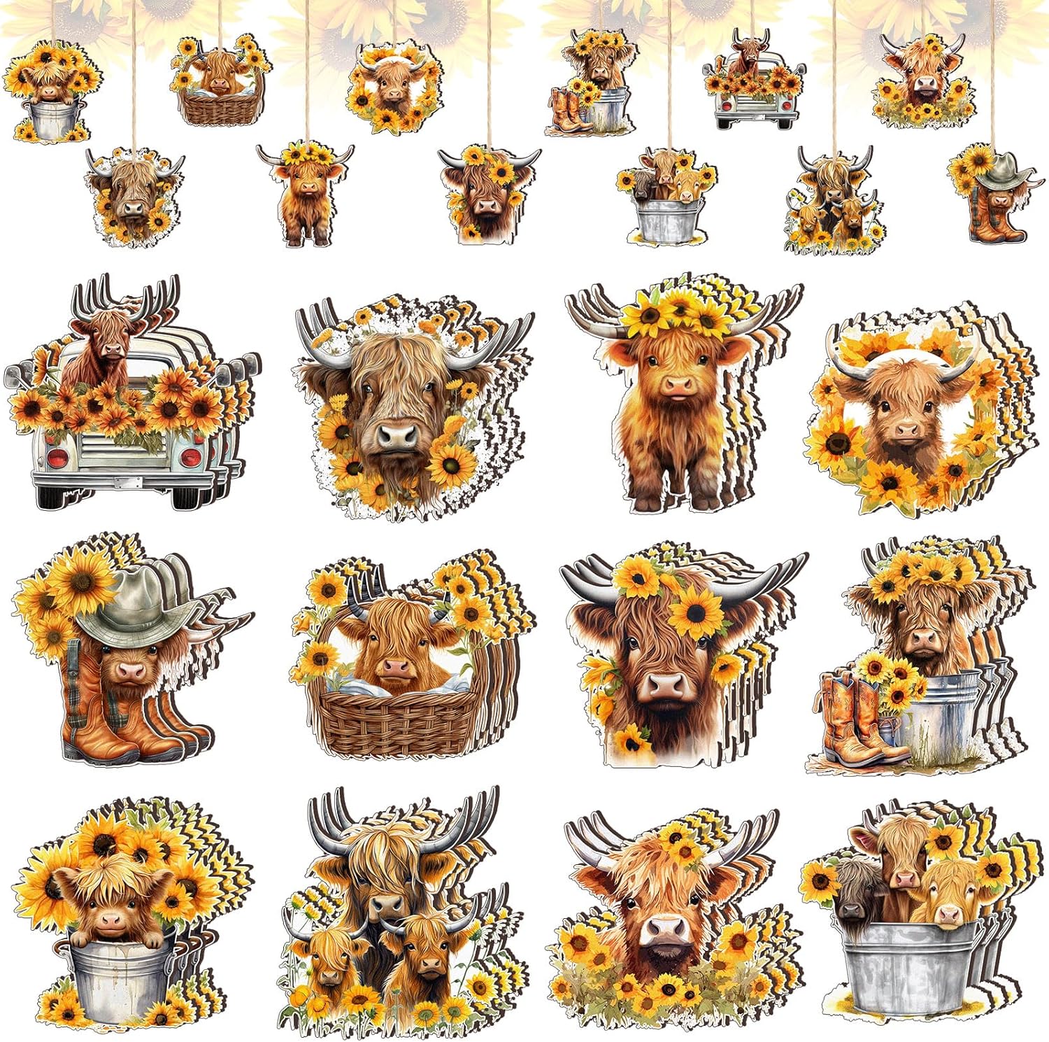 Wenqik 36 Pcs Yellow Highland Cow Hanging Ornament
