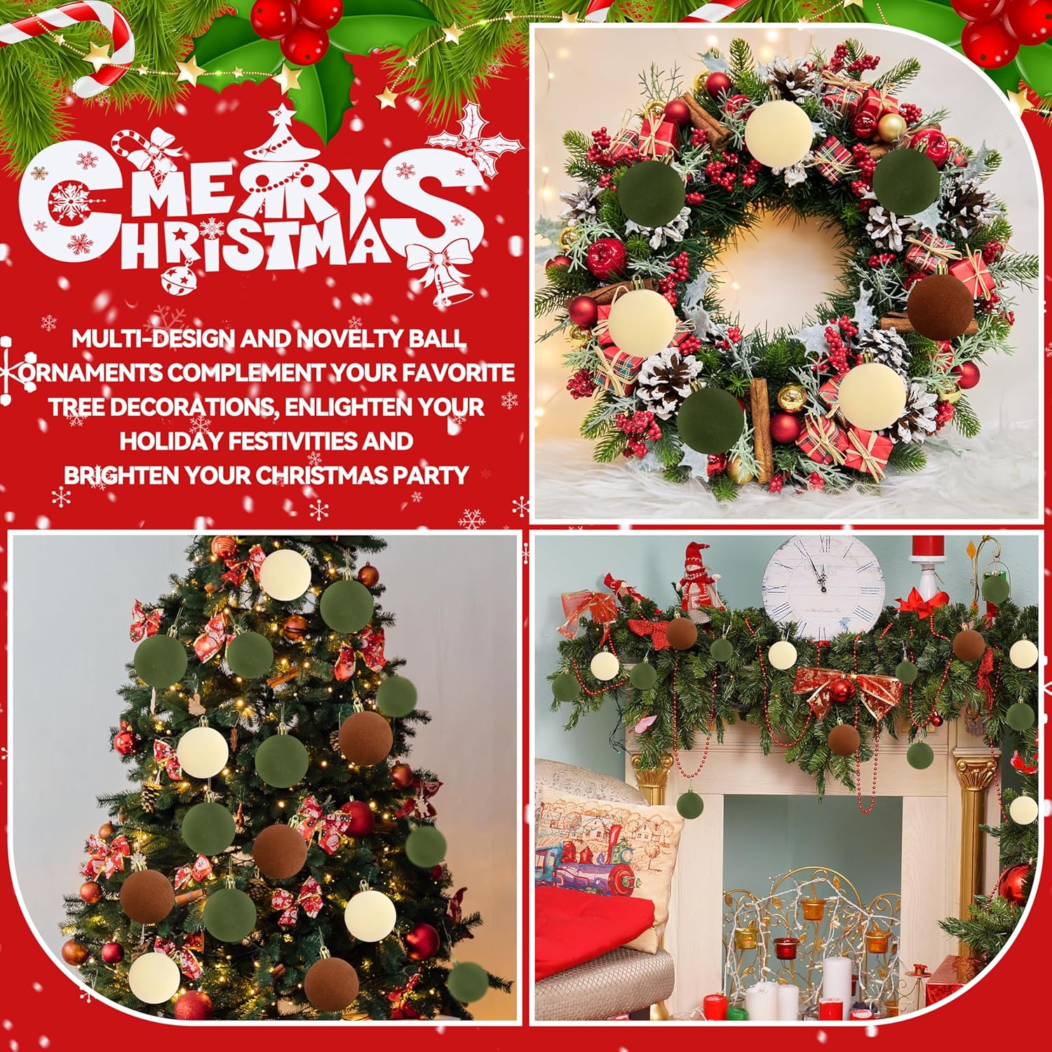 30 Pcs 24 Inches Velvet Christmas Balls Set