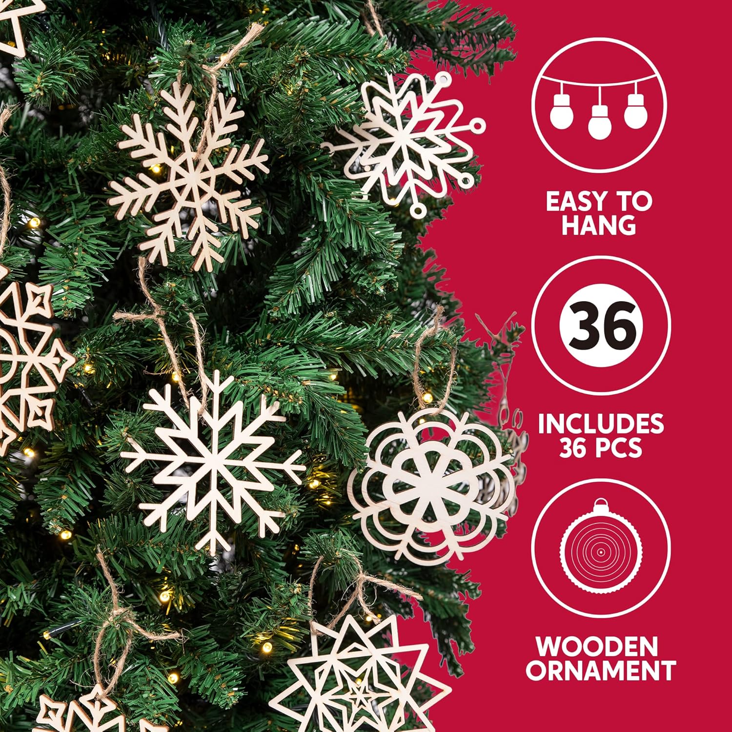 JOIEDOMI 36 Piece Snowflake Wooden Christmas Ornaments Set