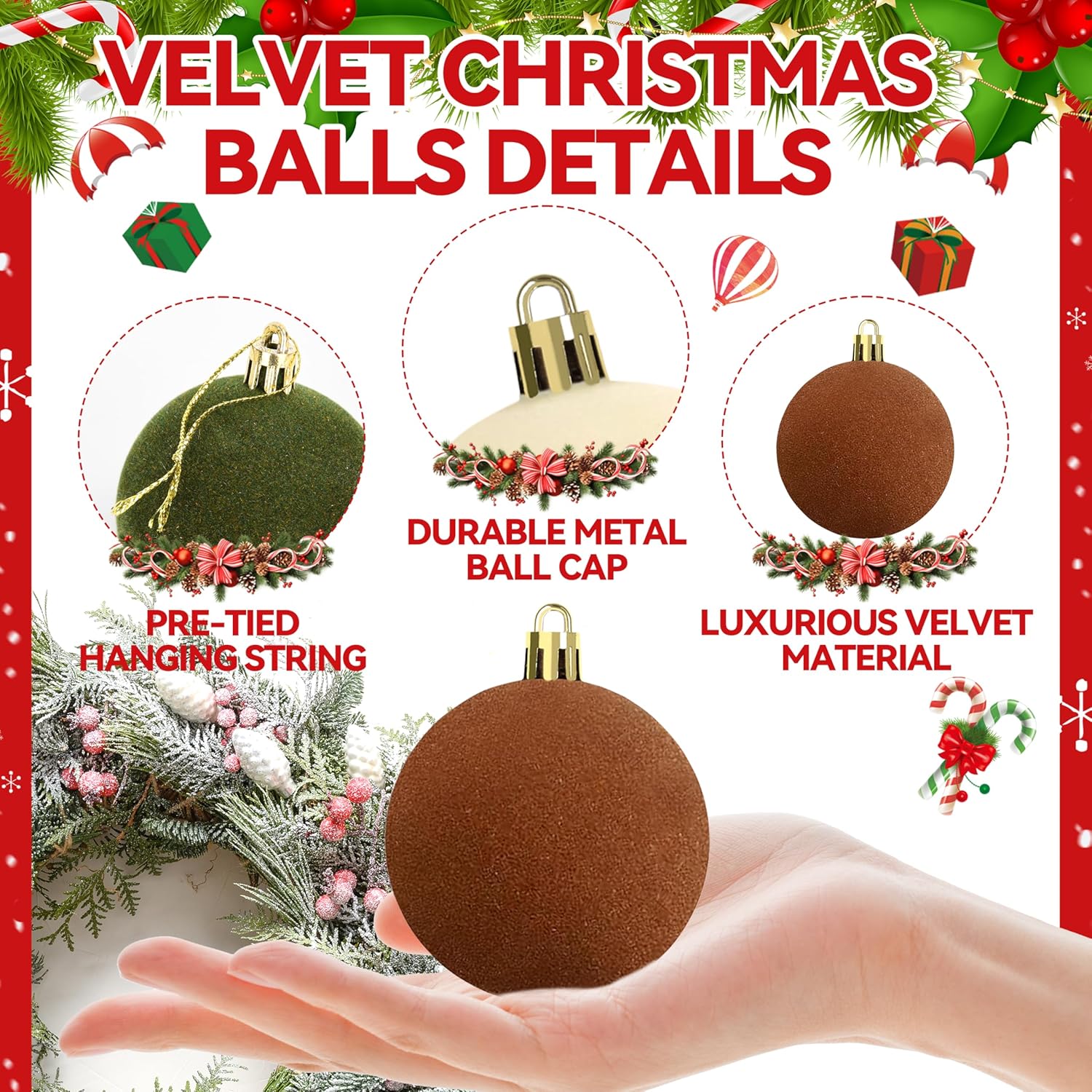 30 Pcs 24 Inches Velvet Christmas Balls Set