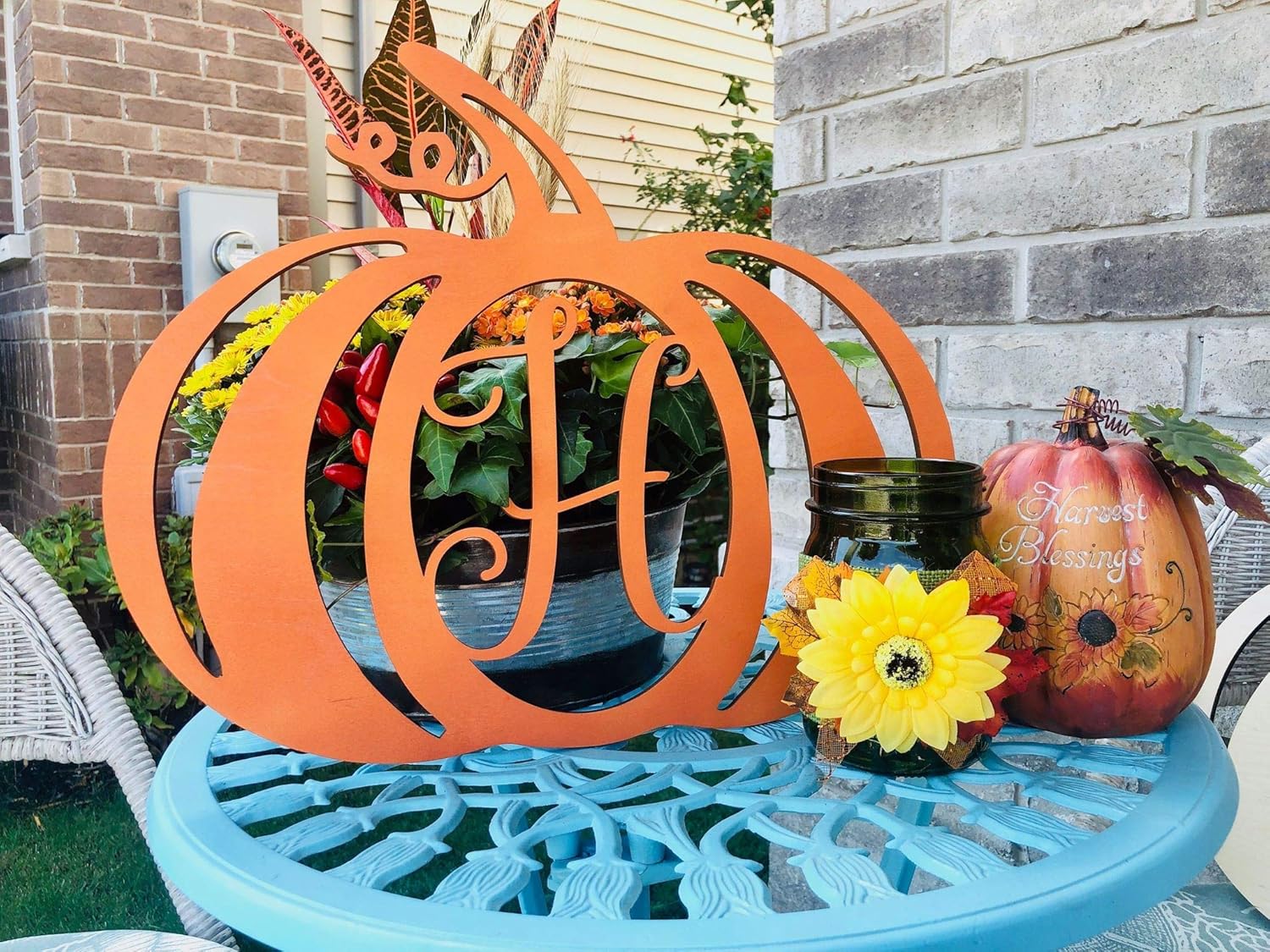 DistinctAndUnique Halloween Pumpkin Monogram Door Hanger - Seasonal Decor 1