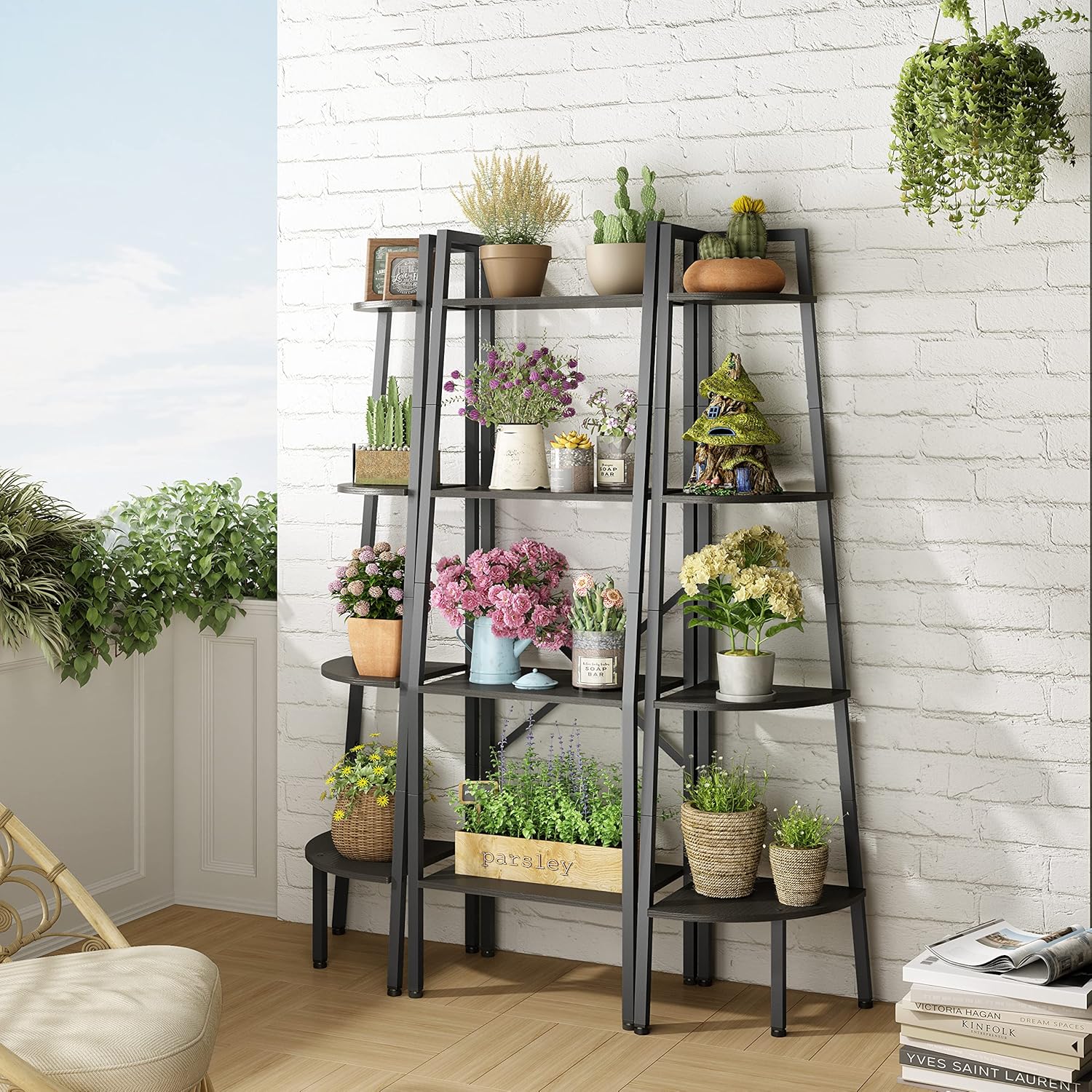 Hoctieon 4-Tier Corner Bookshelf Black Metal Frame