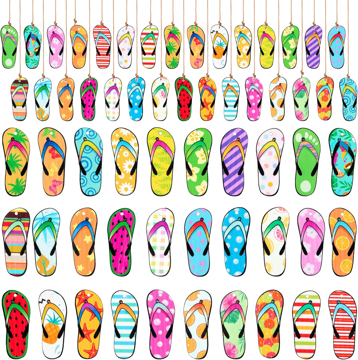 Summer Flip Flop Wood Hanging Decorations 31Pcs