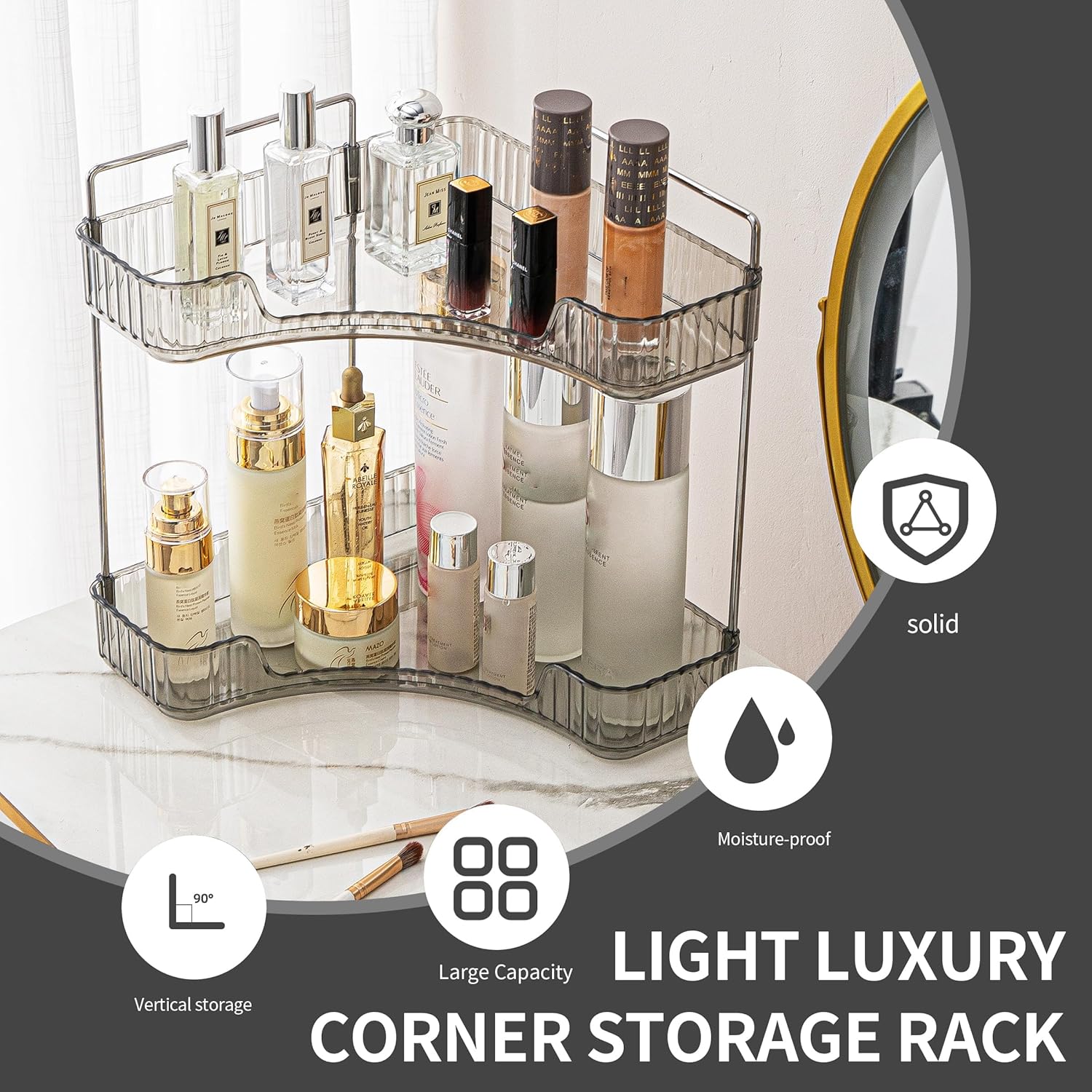 YCIADONE Corner Counter Organizer 2 Tiers Smoky Gray