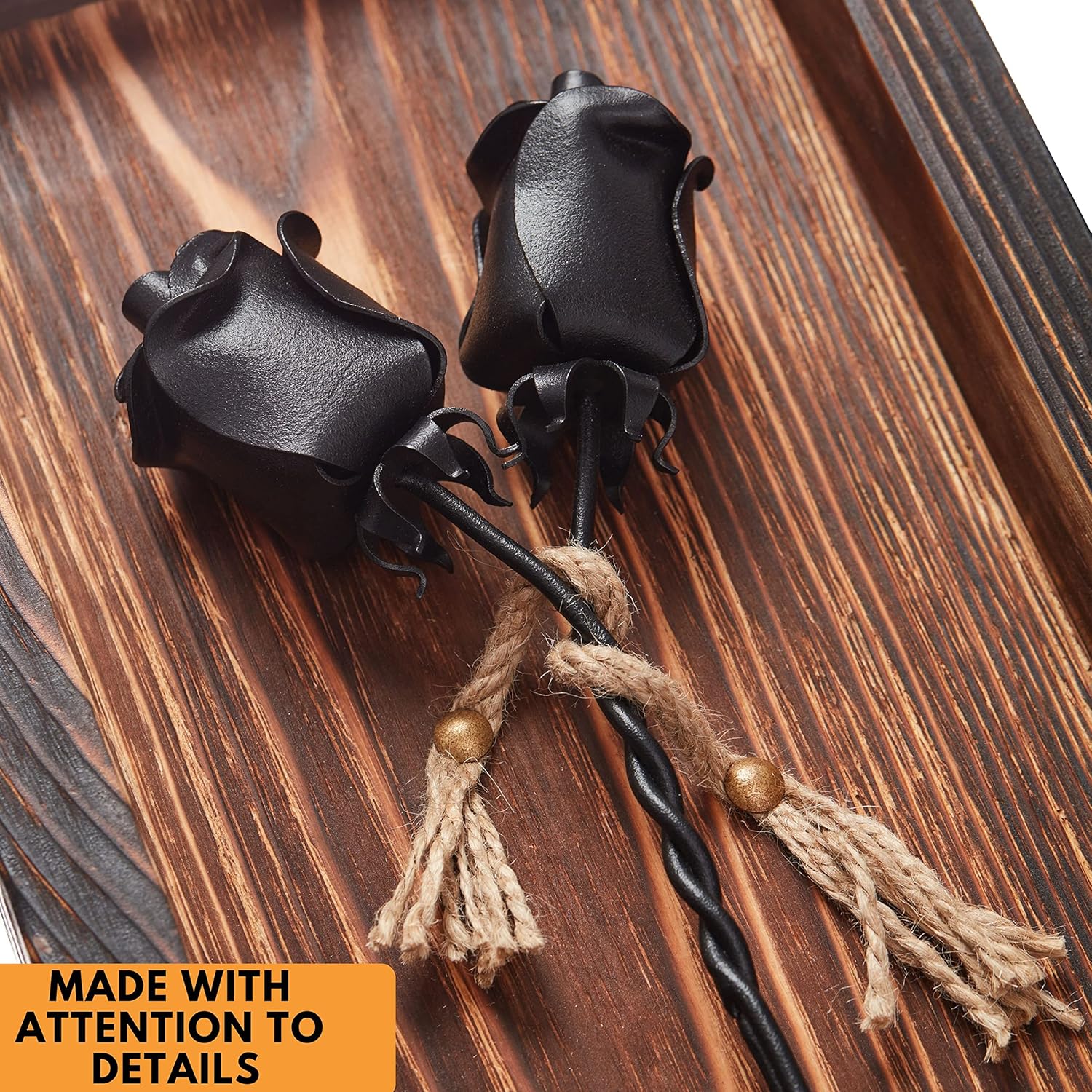 NOVECRAFTO Forged Iron Roses Set of 2 - Wall Mountable Wooden Frame