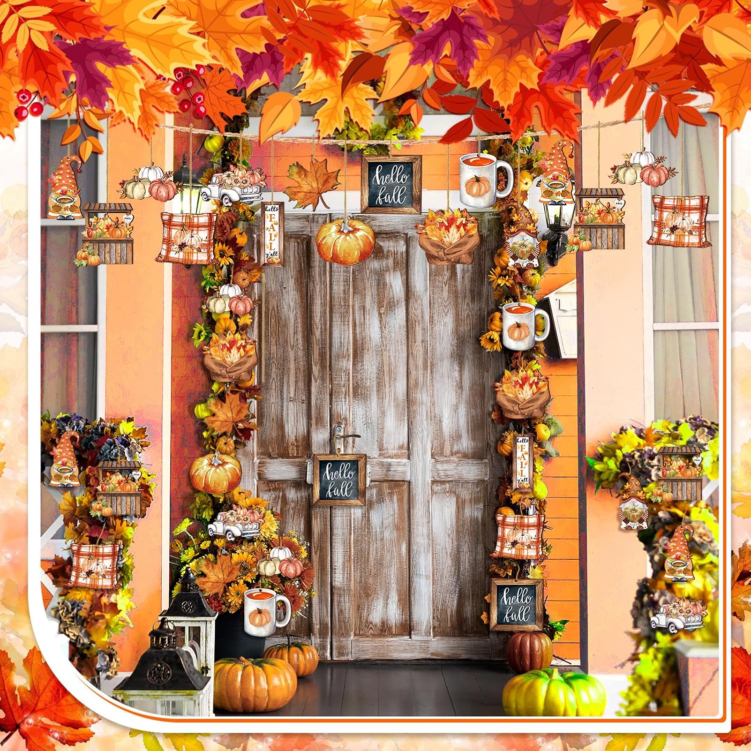 Quzzil 36 Pcs Fall Wooden Hanging Ornaments Set