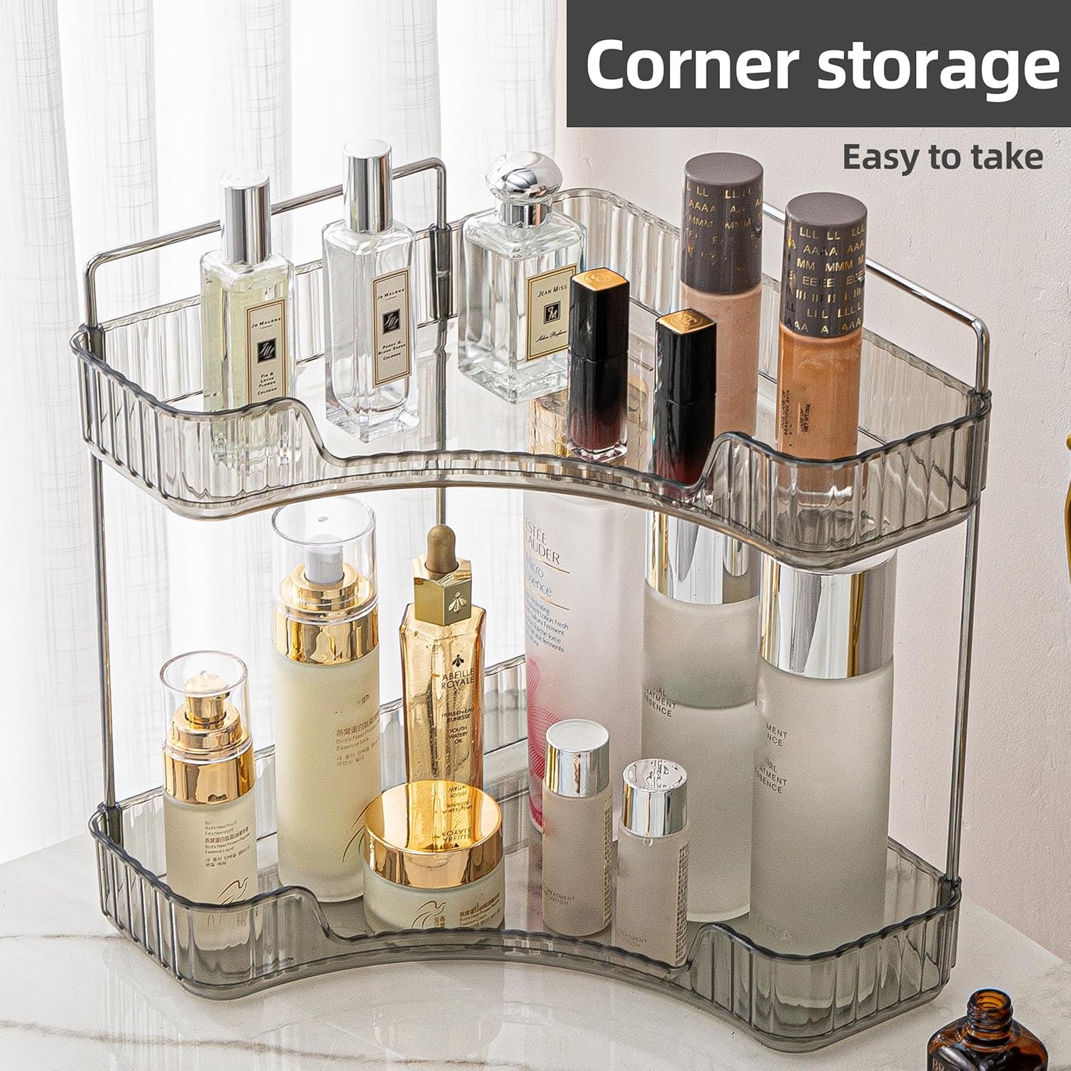 YCIADONE Corner Counter Organizer 2 Tiers Smoky Gray