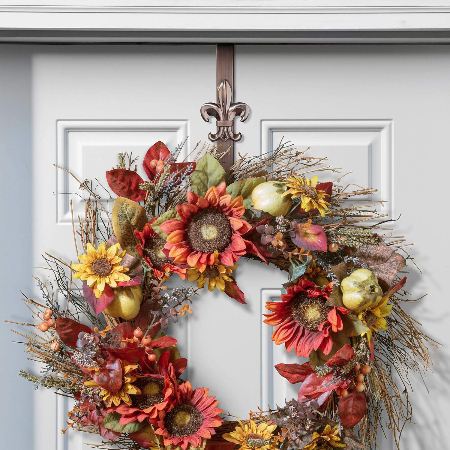 Haute Decor Adjustable Wreath Hanger with Fleur De Lis Icon