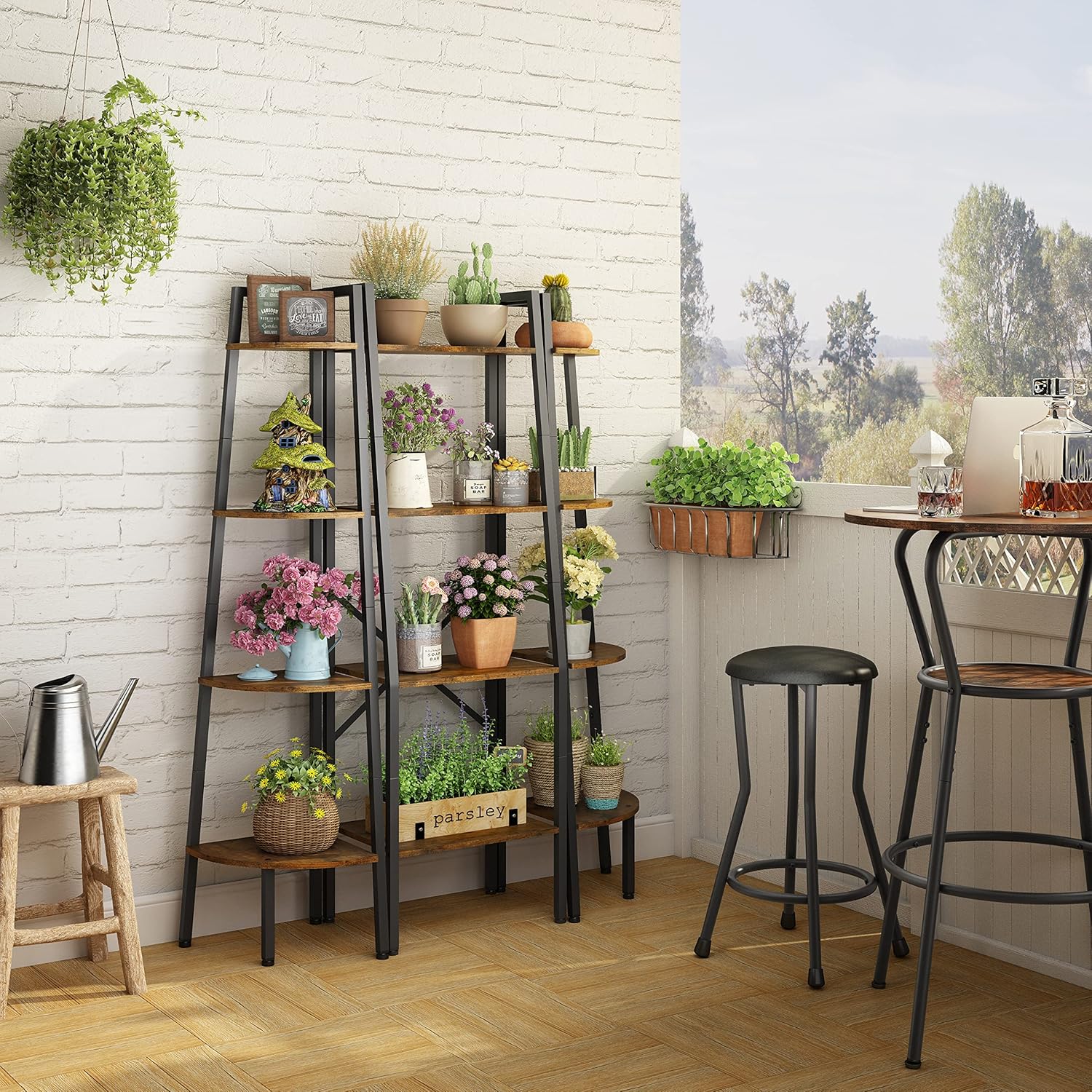 Hoctieon 4-Tier Corner Bookshelf with Rustic Brown Finish