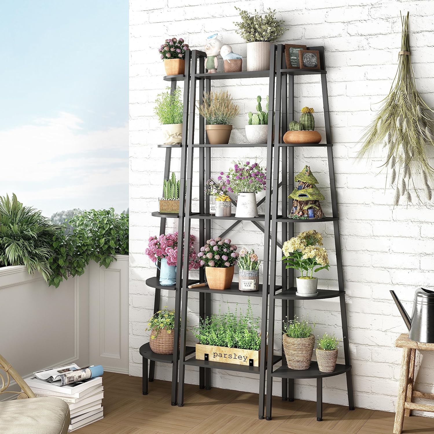 Hoctieon 5-Tier Corner Bookshelf Black Metal Frame
